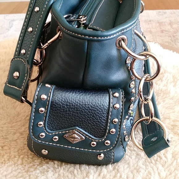 Montana West Blingy Sugar Skull Turquoise Shoulder Bag - Picture 6 of 12